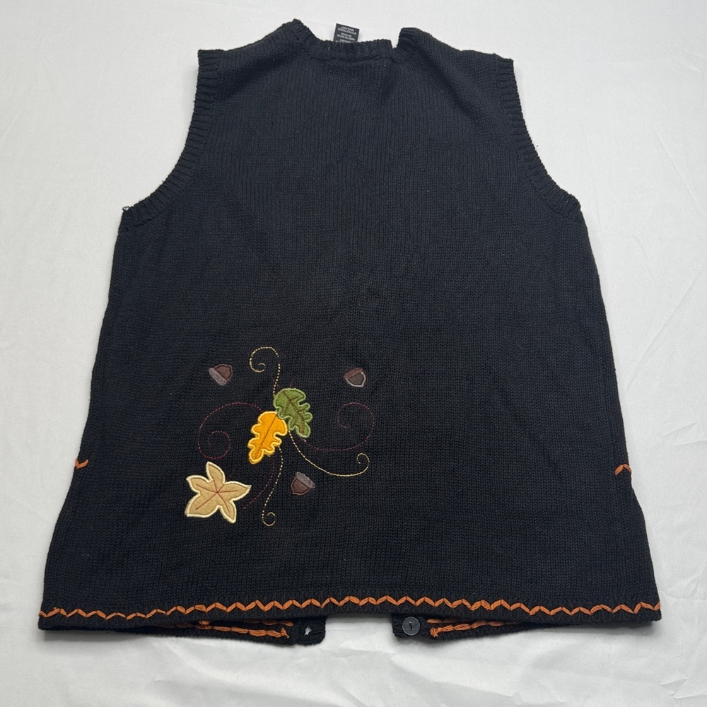 Holiday Editions Black Knit Vest leaves Multicolor Autumn Leaf Appliqué Small - Picture 5 of 5